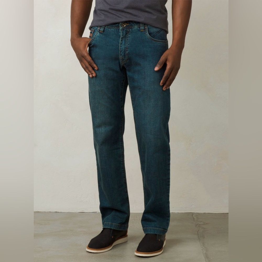 PrAna | Men's Medium Blue Denim Axiom Straight Leg Zip Fly Jeans Size 38W X 30L